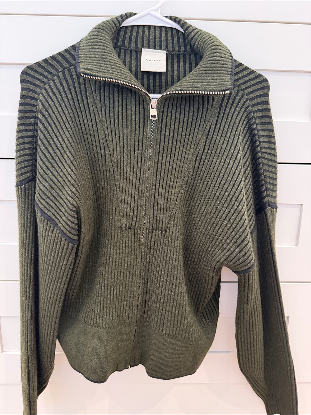Varley Olive Green Ribbed Half-Zip Cardigan